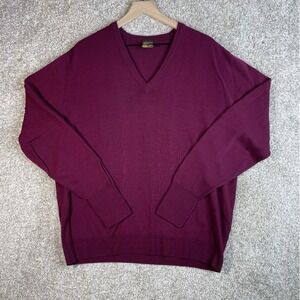 St Michael Sweater Mens 44‎ Burgundy V-Neck Pure Botany Wool Vintage UK Made